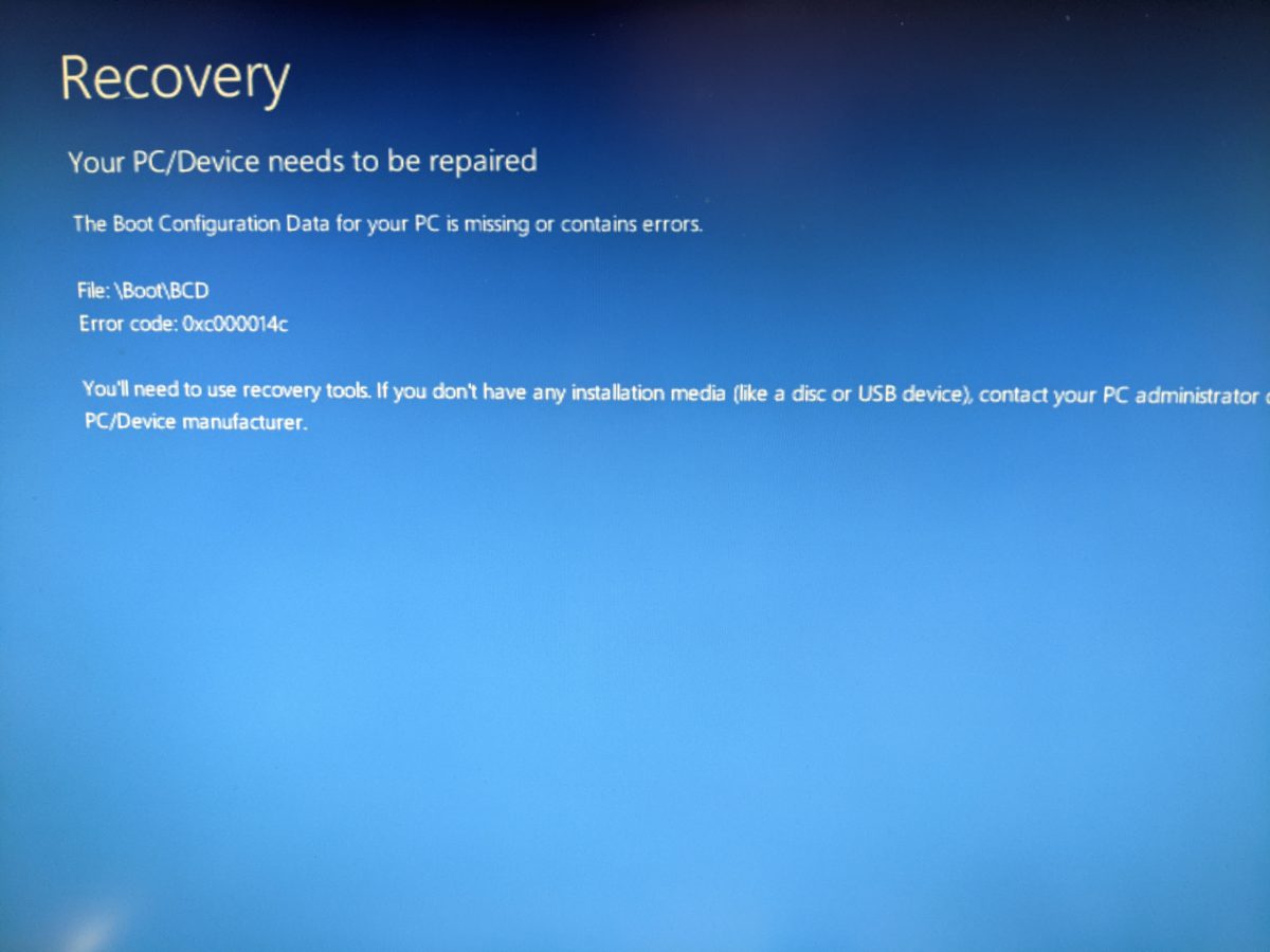 またWindows10のRecoveryのブルースクリーンが出て、今度はディスクのチェックが長くて焦った話し